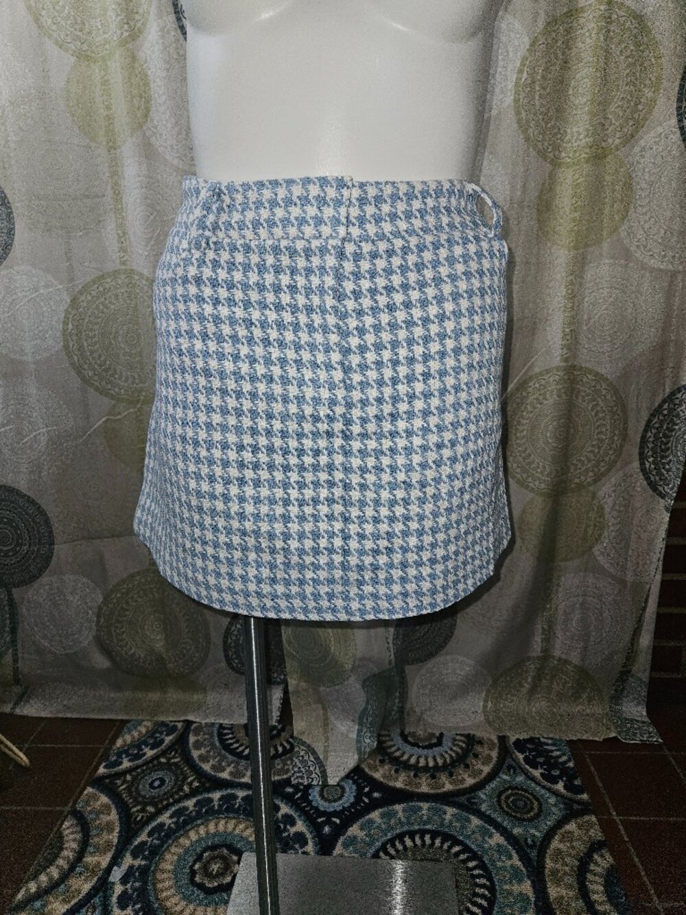 NWT Gabrielle Union Blue & White Houndstooth Tweed Mini Skirt (XXL)